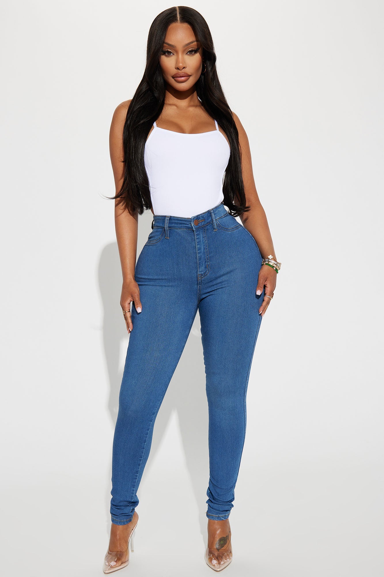 Classic High Waist Skinny Jeans - Medium Blue Wash
