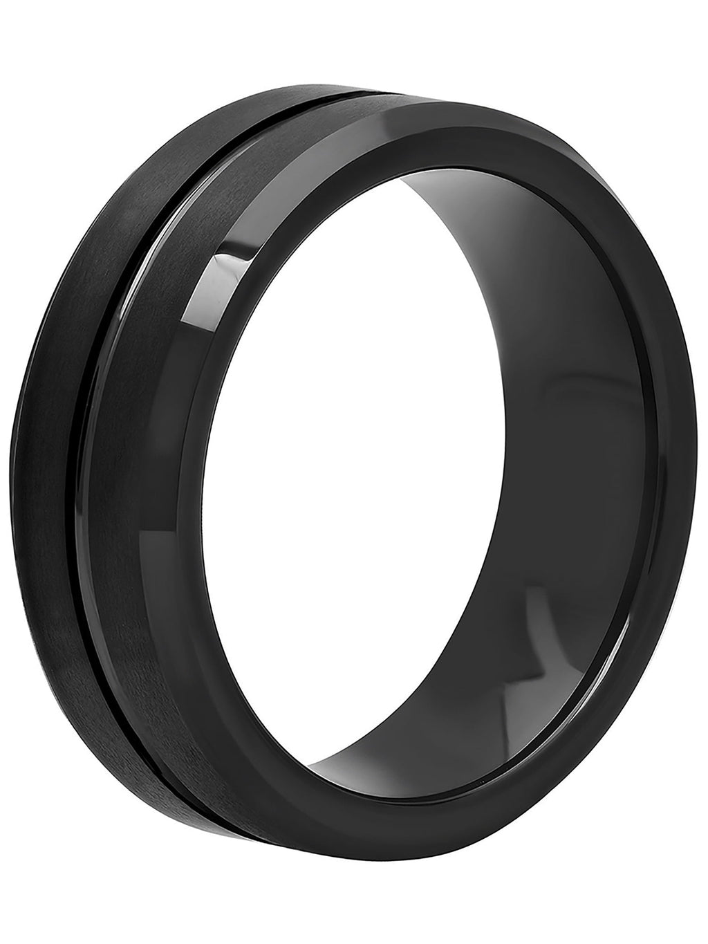 Men's Black Tungsten 8MM Grooved Comfort Fit Wedding Band by Fine Jewelry - Mens Ring