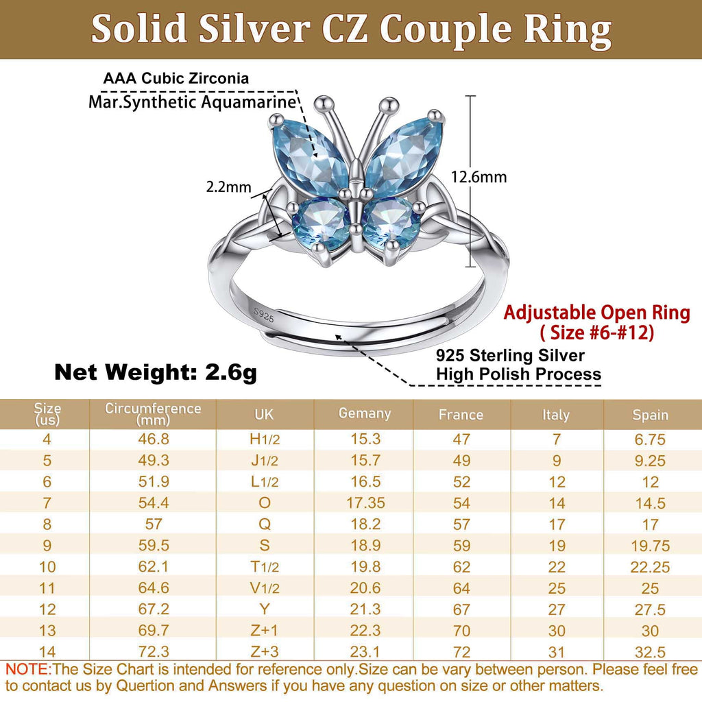 925 Sterling Butterfly Rings, July Ruby Adjustable Open Band Ring Jewelry Valentines Day