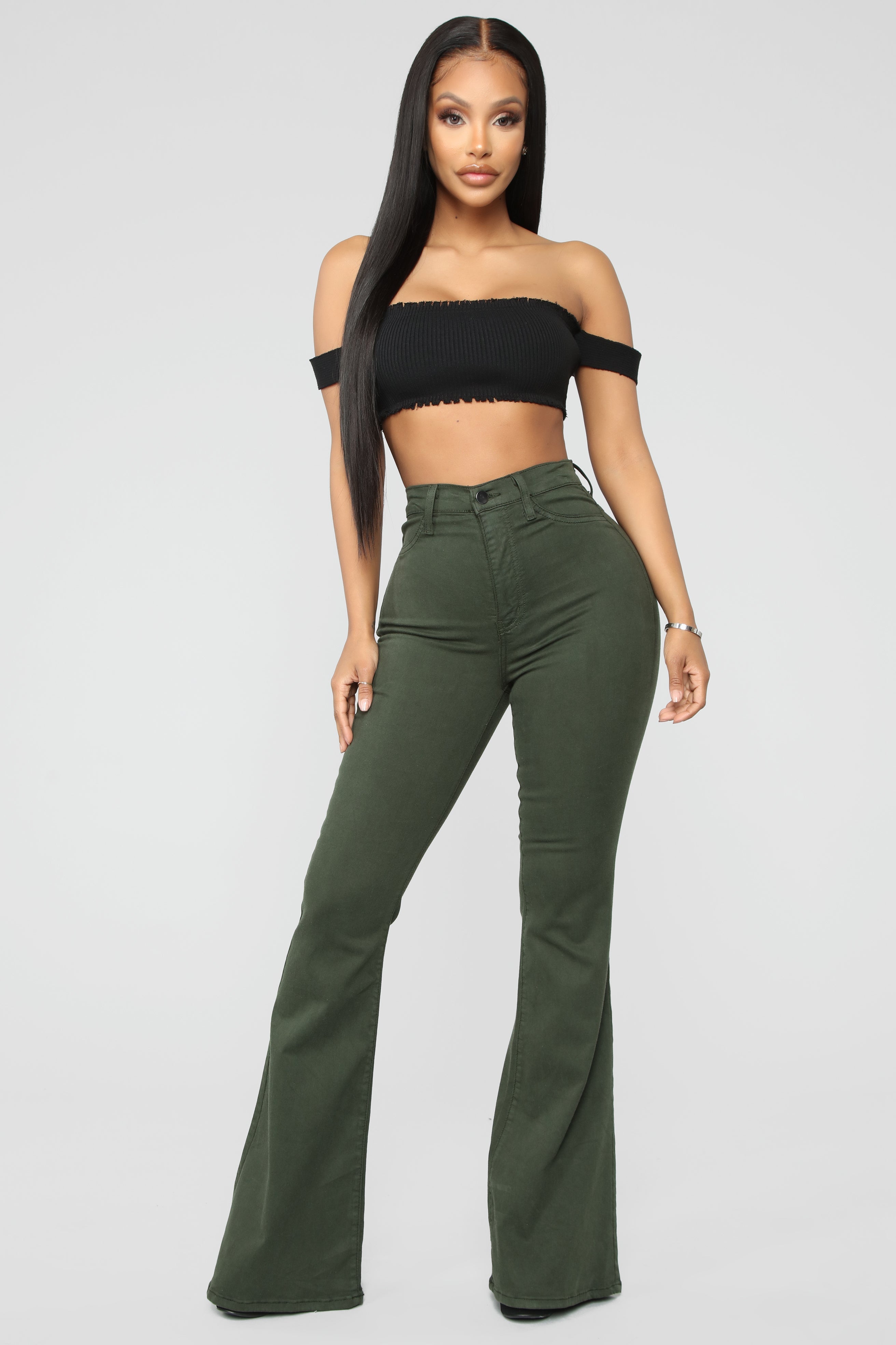 Bell Bottom Blues Jeans - Olive