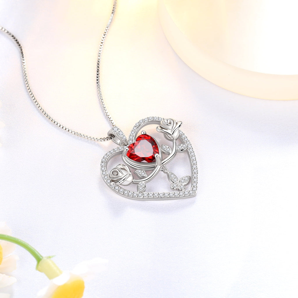 925 Sterling Necklace Rose Flower Heart Pendant Jewelry Valentines Gifts for Women Mom Wife/Lover
