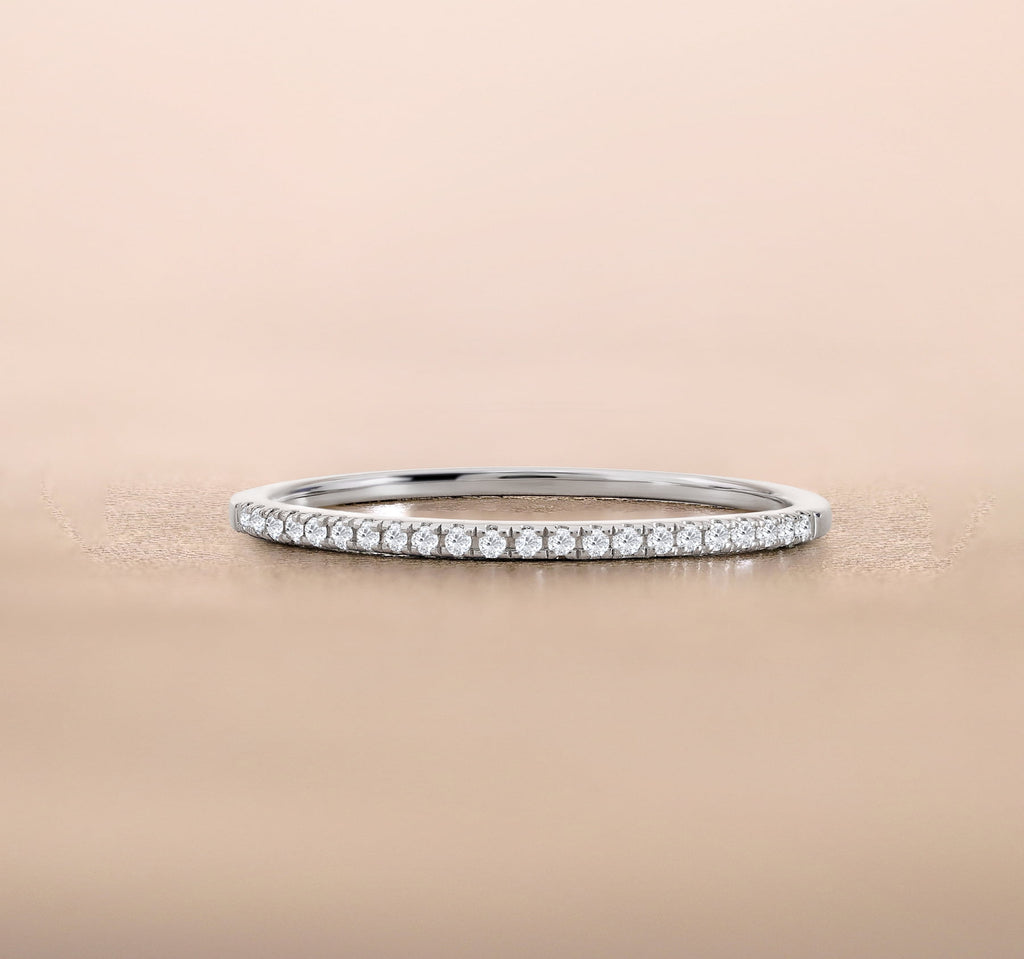 0.25 Princess Cut September Wedding Band - Pave Channel Band - 18K White Plating for Women