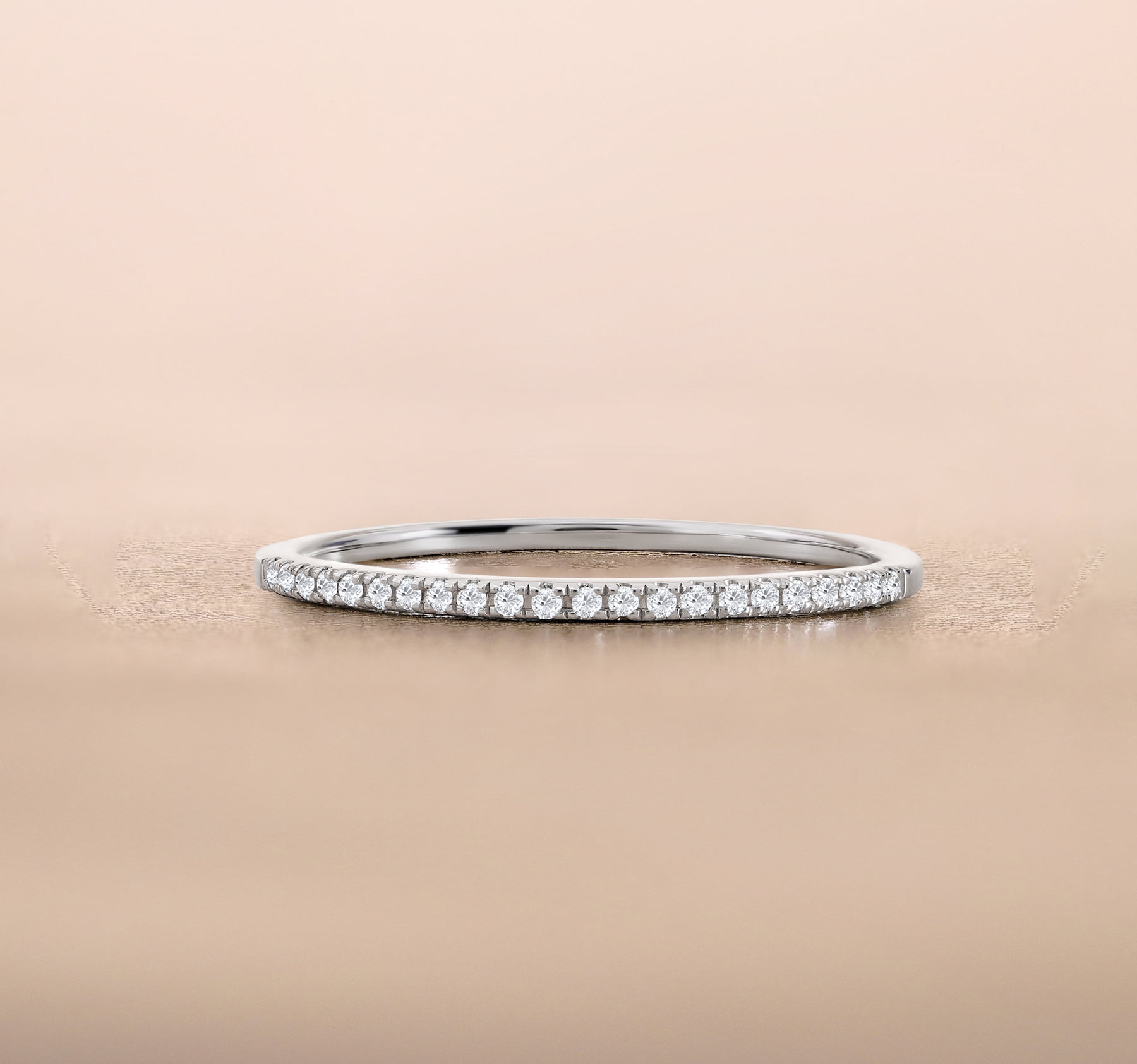 0.25 Princess Cut September Wedding Band - Pave Channel Band - 18K White Plating for Women