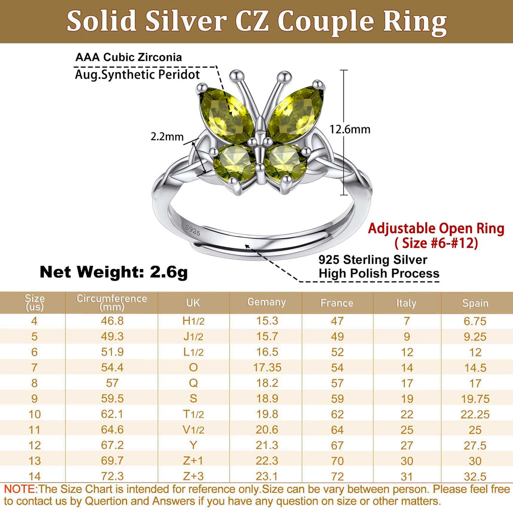 925 Sterling Butterfly Rings, July Ruby Adjustable Open Band Ring Jewelry Valentines Day