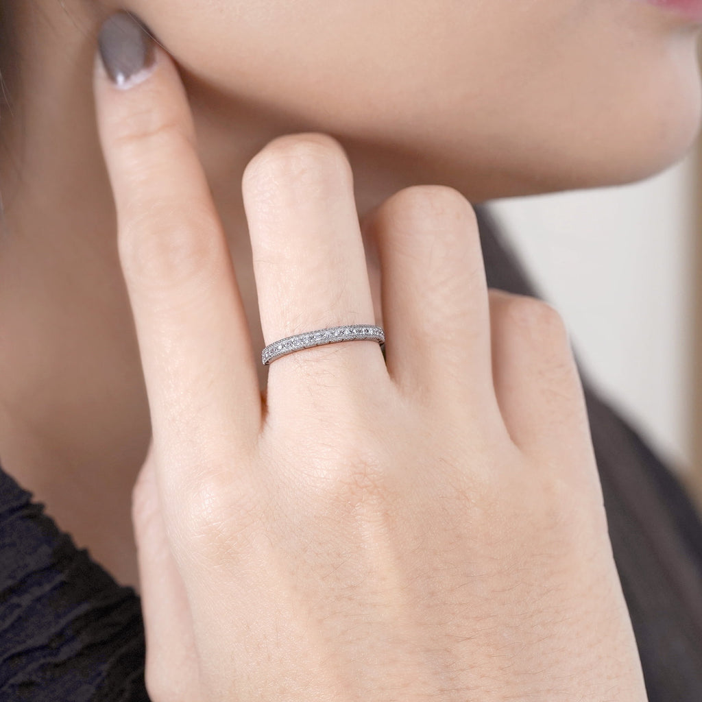 0.25 Milgrain Band - Vintage Band - 18K White Plating for Women