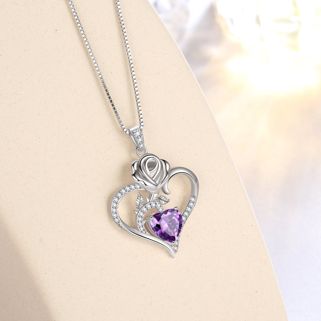 925 Sterling Necklace Rose Flower Heart Pendant Jewelry Valentines Gifts for Women Mom Wife/Lover