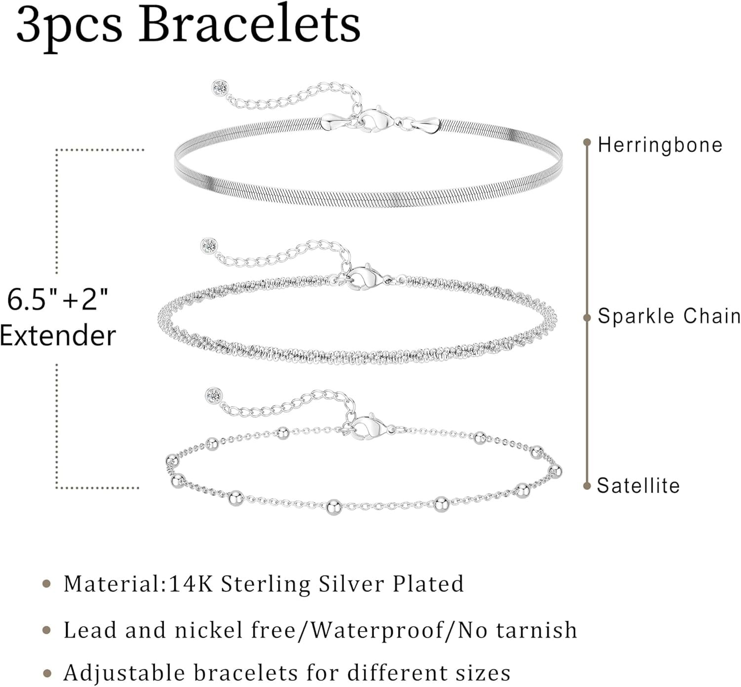 925 Sterling Dainty Bracelets for Women , Pack Gifts for Women