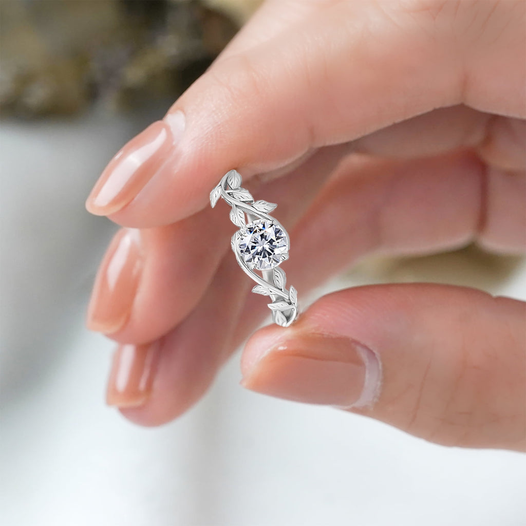 0.50 Round Cut Bohemian Engagement Ring - Vintage Ring - 18k White Plating for Women