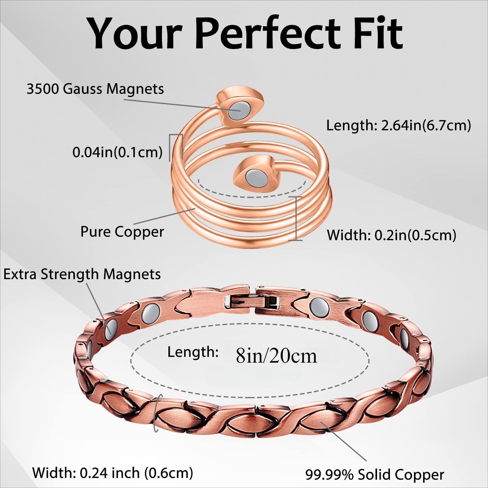 99.99% Solid Copper Magnetic Bracelets for Women