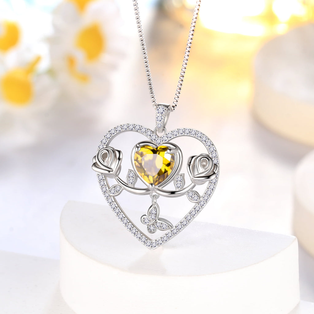 925 Sterling Necklace Rose Flower Heart Pendant Jewelry Valentines Gifts for Women Mom Wife/Lover