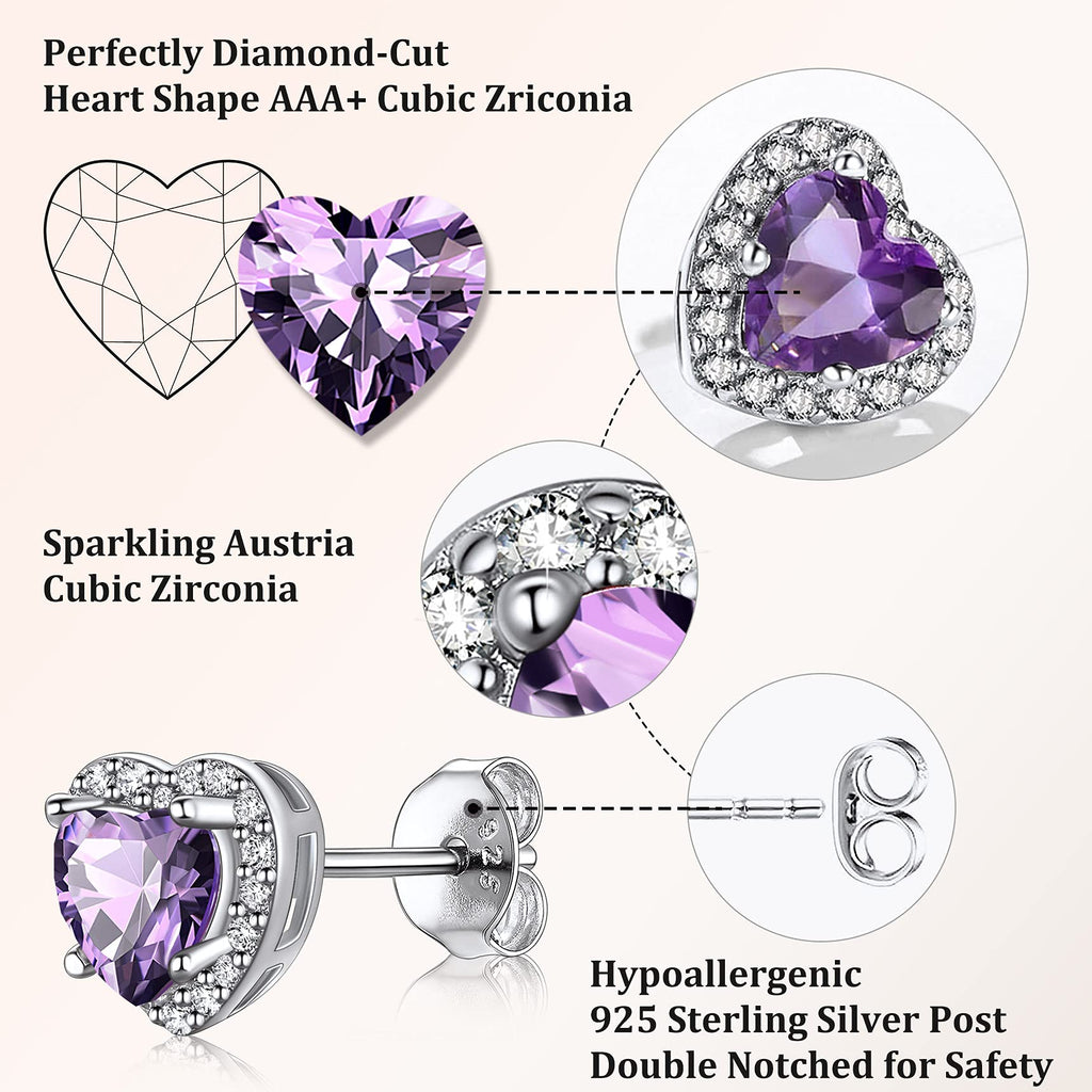 Stud Earrings for Women, 925 Sterling Heart Created Diamond Studs Earrings / Gifts - September
