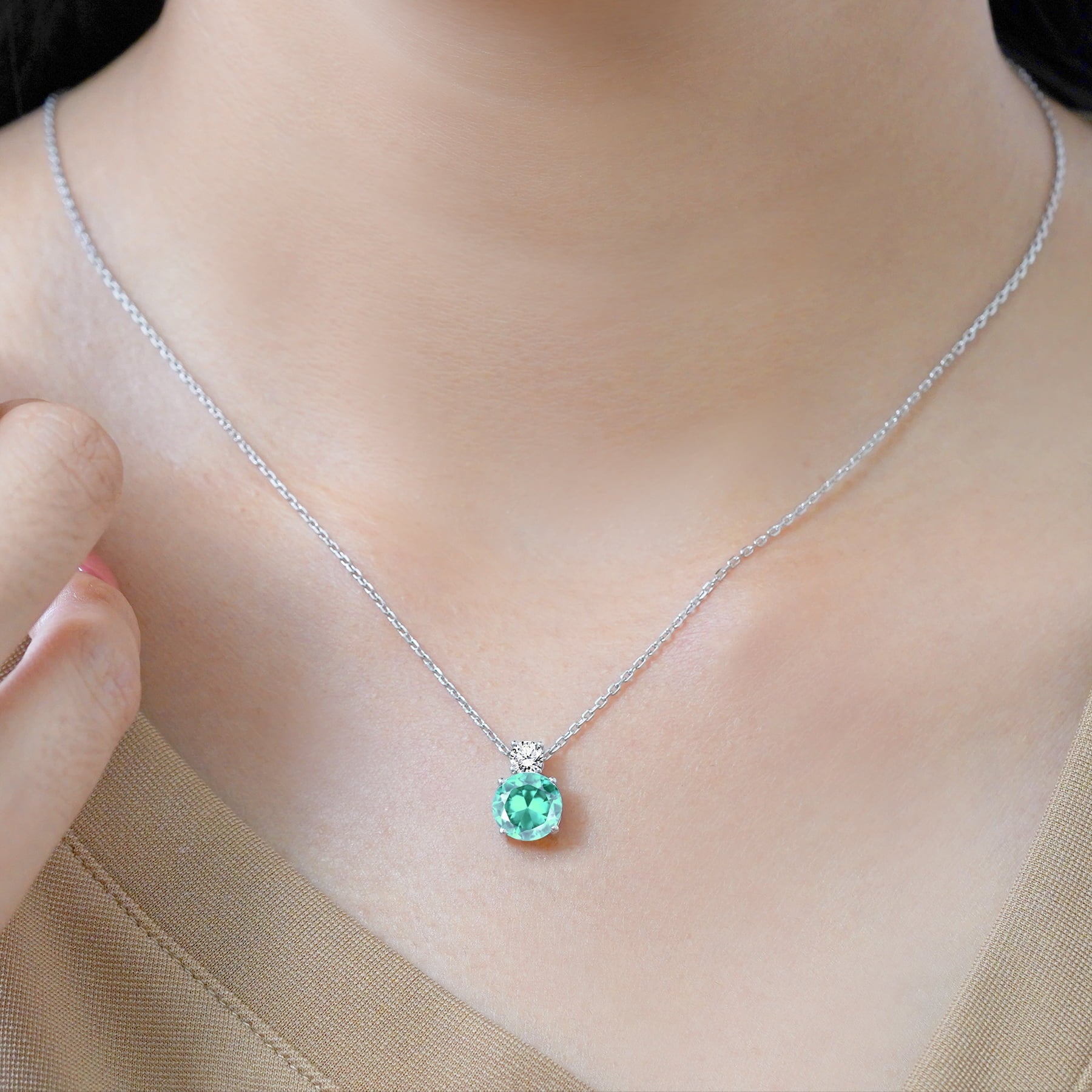 3.25 Cubic Zirconia April - Round and Pear Cut Dangle Pendant Necklace in 18k White Plated for Women