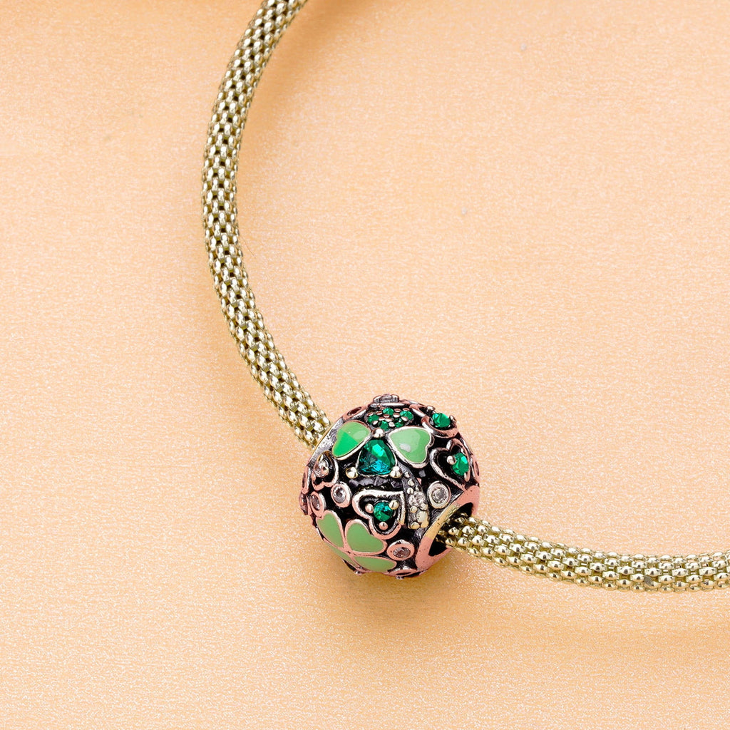 925 Sterling Charm for Bracelets Four Leaf Clover Lucky OpenWork Bead Charm Women Bracelet Charm