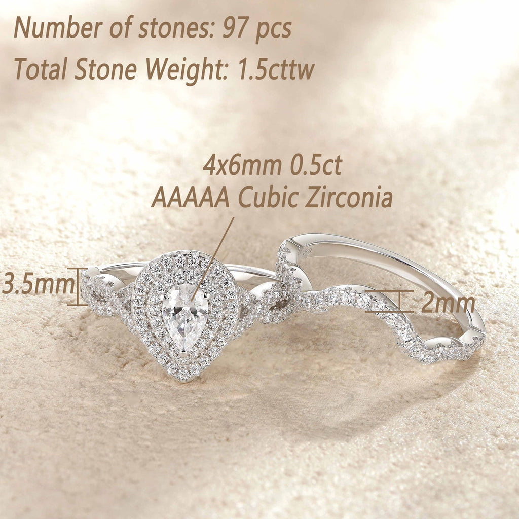 2Ct Round Cut Wedding Rings for Women Halo Engagement Ring Sets 925 Sterling CZ Size 8