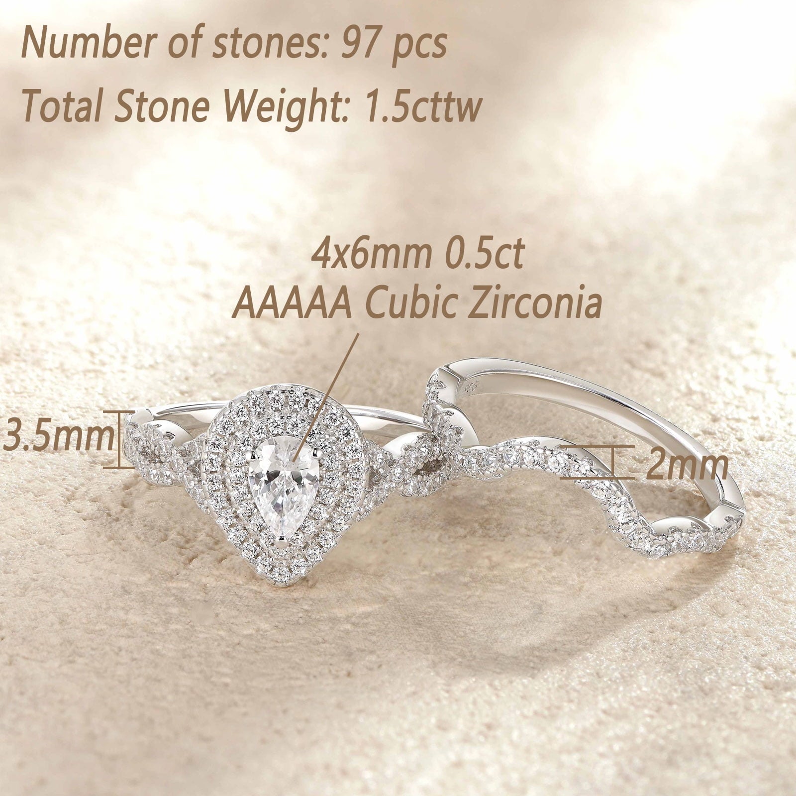 2Ct Round Cut Wedding Rings for Women Halo Engagement Ring Sets 925 Sterling CZ Size 8