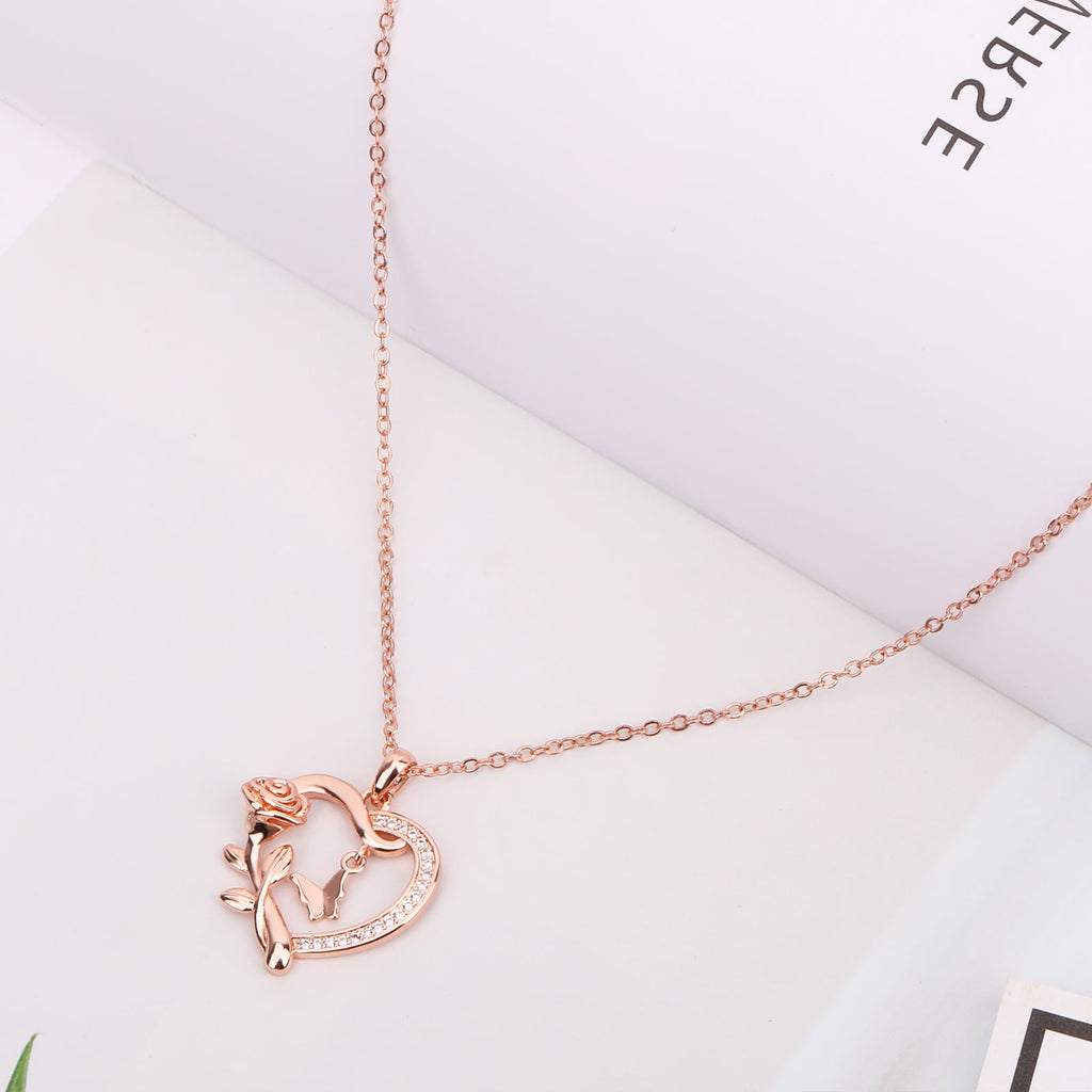 Heart Necklace for Women 14k Plated CZ Rose and Butterfly Jewelry for Women 's Day