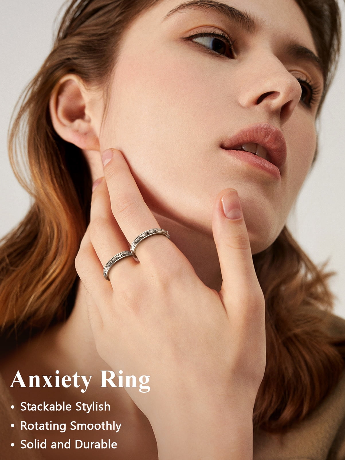 S925 Sterling Fidget Rings Embossed Celtic Spinner Rings Anxiety Stress Relieving Band Gifts for Women, Size 7