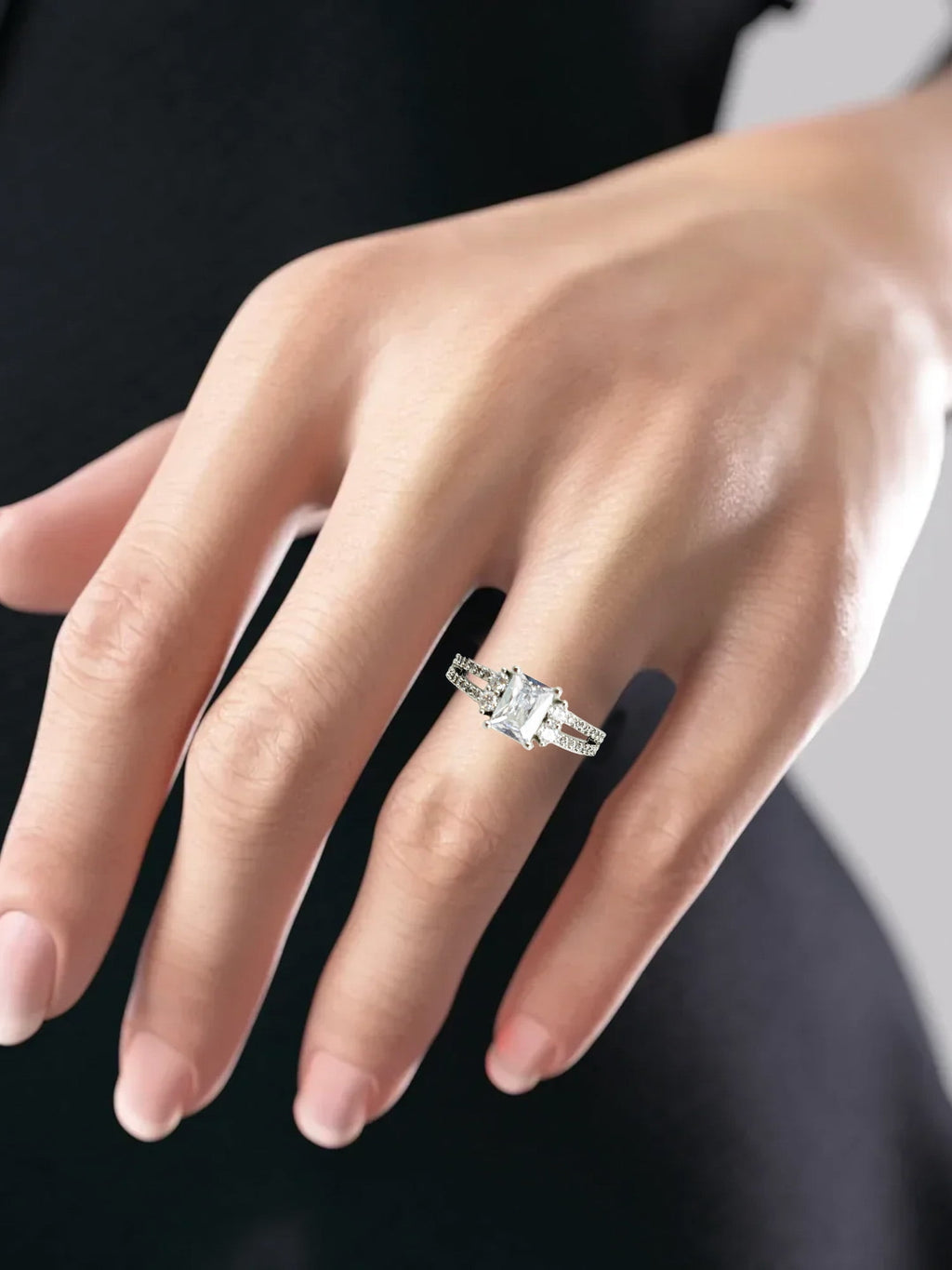Women's Believe in Fine Plate AAA CZ Engagement Ring in Size 7
