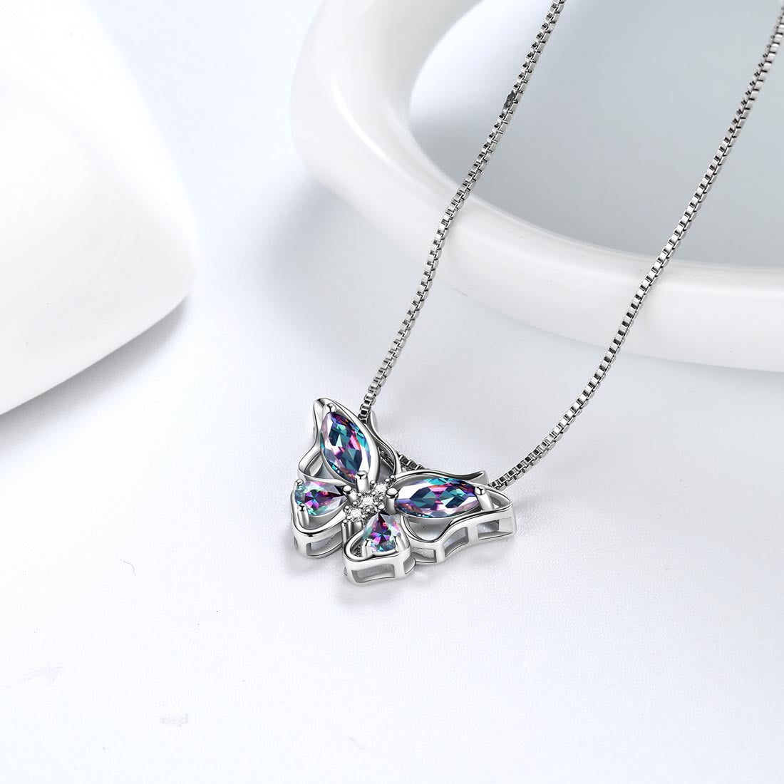 December Tanzanite Blue Butterfly Necklaces 925 Sterling Pendant Jewelry for Women Wife