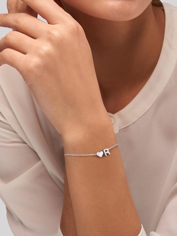 Women's Sterling Bracelets Heart &amp; Alphabet Letter A Initial Bracelet Charm Jewelry Gifts for Her