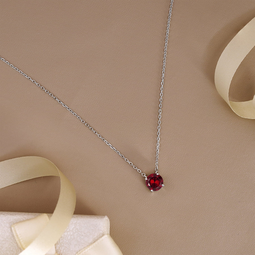 1 - April Solitaire Pendant Necklace in 18K White over , Female, Adult
