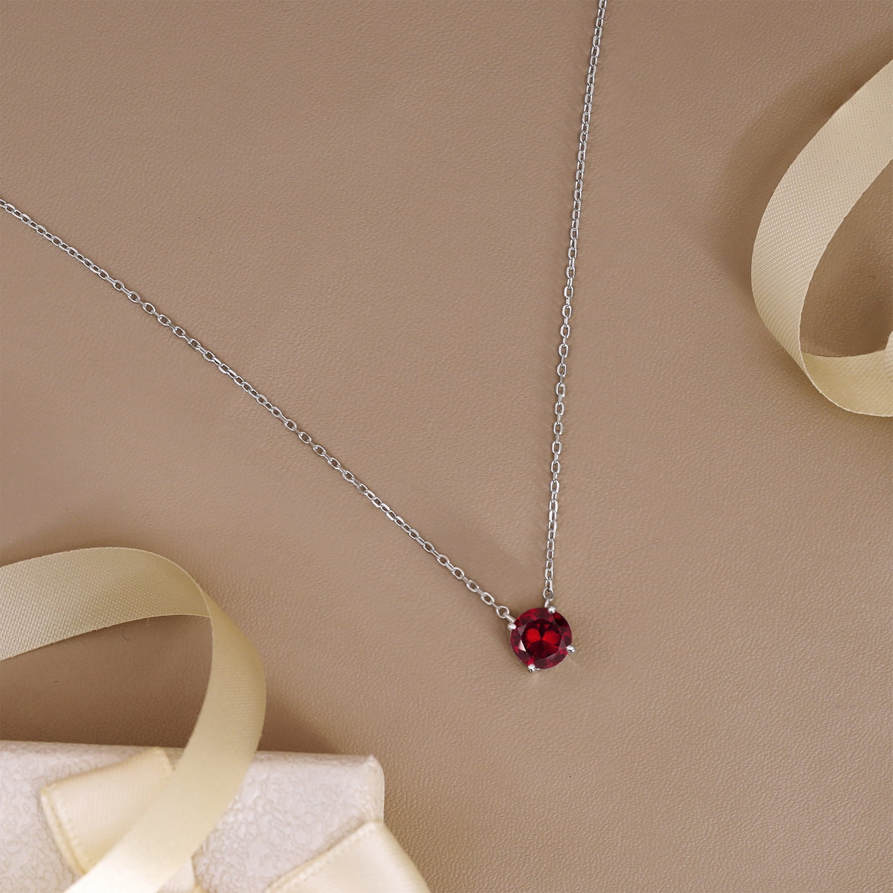 1 - April Solitaire Pendant Necklace in 18K White over , Female, Adult