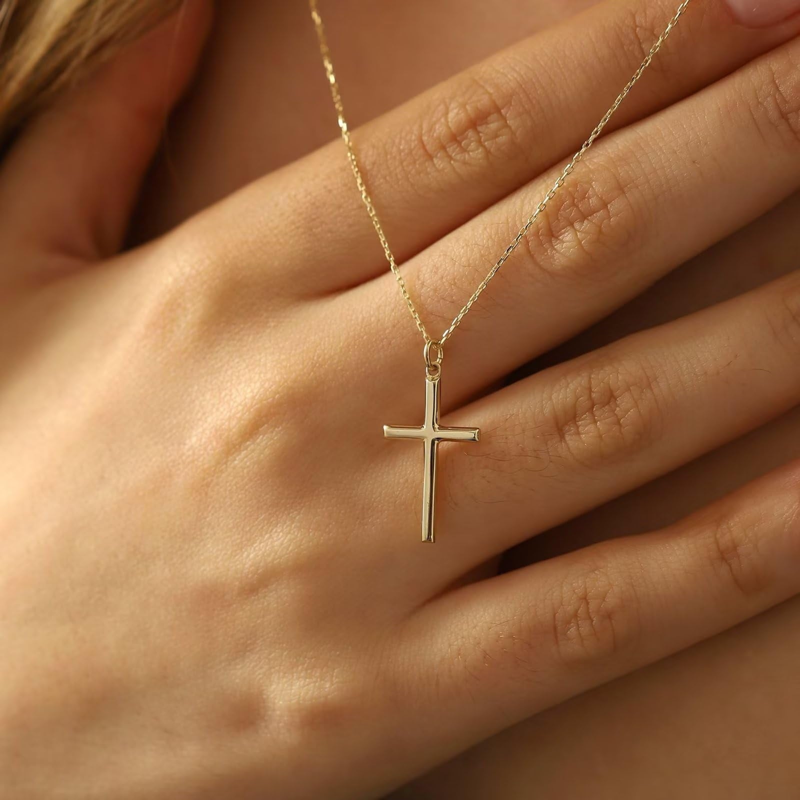 14K Plated Dainty Tiny Cross Pendant Necklace for Women Jewelry Personalizedt First Communion Christian Baptism Easter Gifts for Her Kid Girls