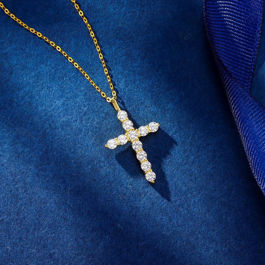 14K Plated Zirconia Cross Pendant Necklace for Women with 925