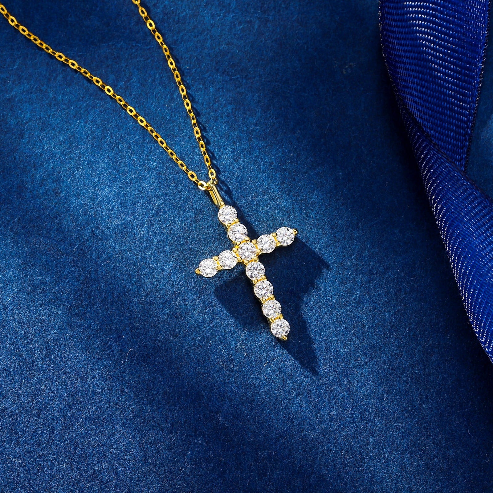 14K Plated Zirconia Cross Pendant Necklace for Women with 925