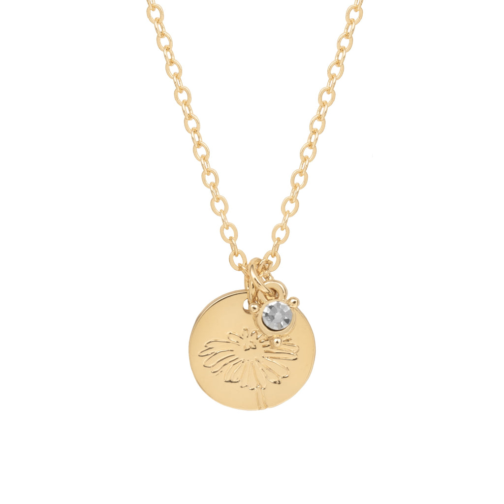 Women’s March Necklace, Tone Chain with Light Azure Stone &amp; Daffodil Flower
