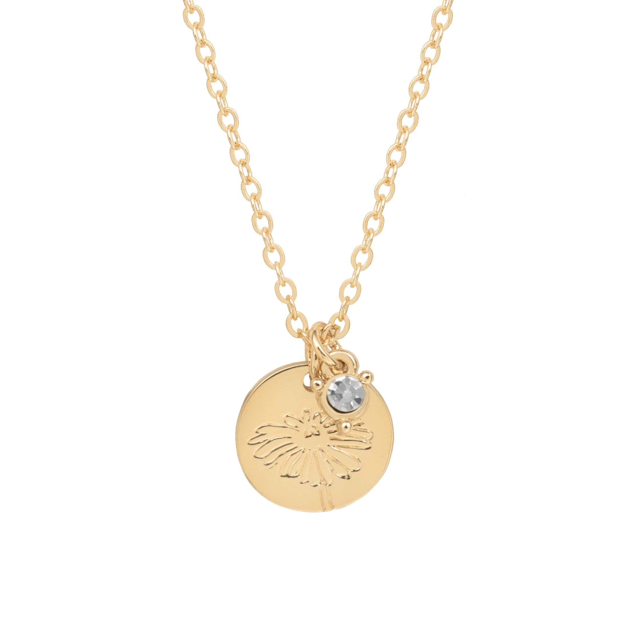 Women’s March Necklace, Tone Chain with Light Azure Stone &amp; Daffodil Flower