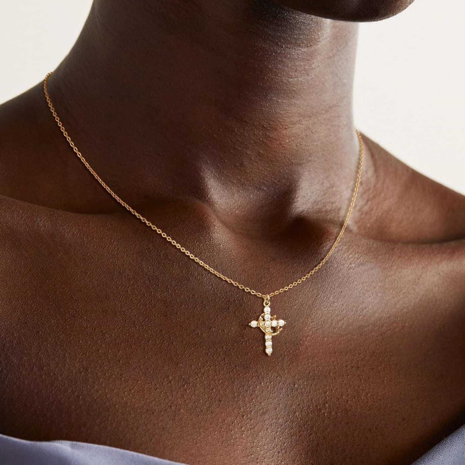 14K Plated Zirconia Cross Pendant Necklace for Women with 925