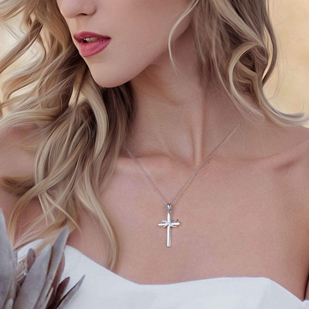 14K Plated Zirconia Cross Pendant Necklace for Women with 925
