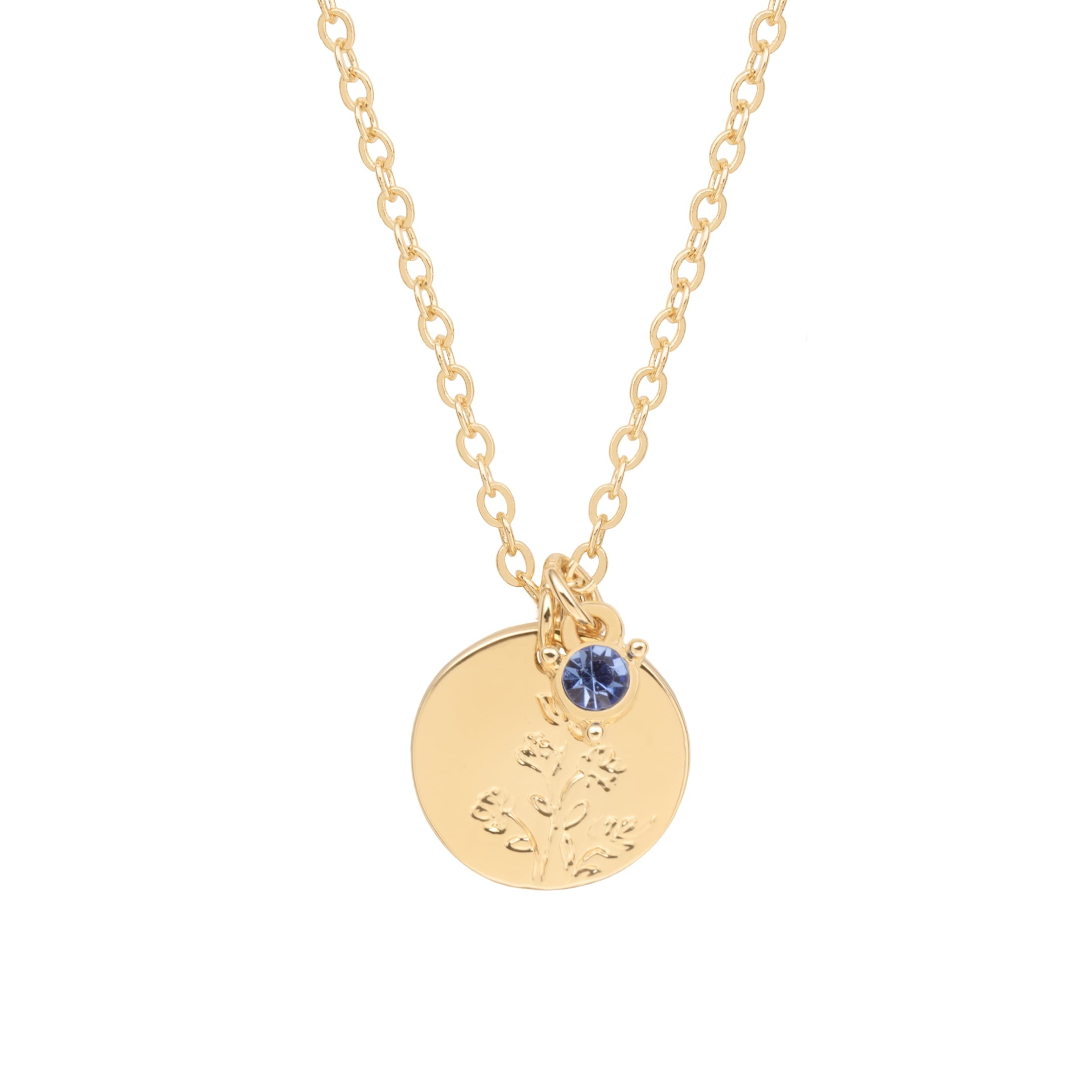 Women’s March Necklace, Tone Chain with Light Azure Stone &amp; Daffodil Flower