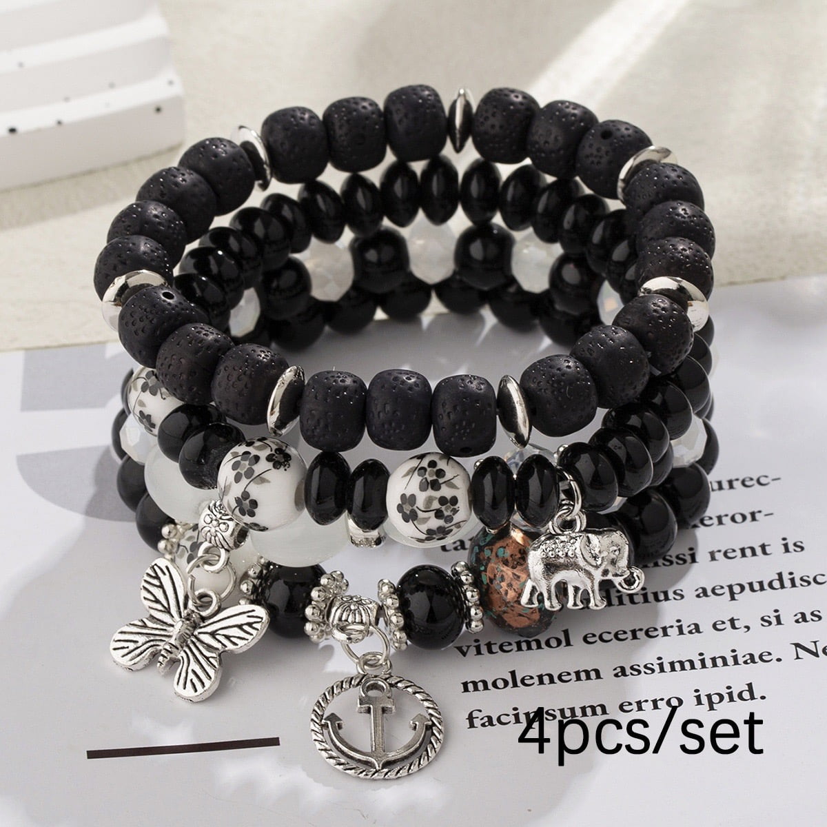 4 PCS Bohemian Stretch Anchor Bracelets Elephant Butterfly Retro Bracelets Suitable for Girls Women Gifts
