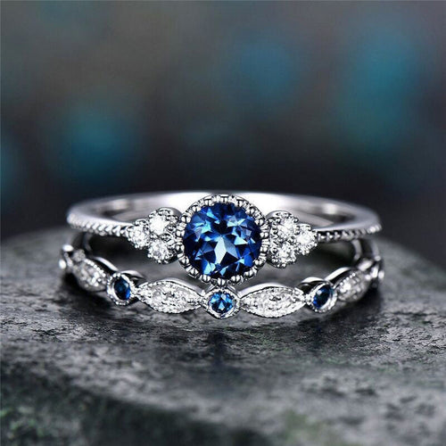 2pcs 925 Solid Sterling Ring Set