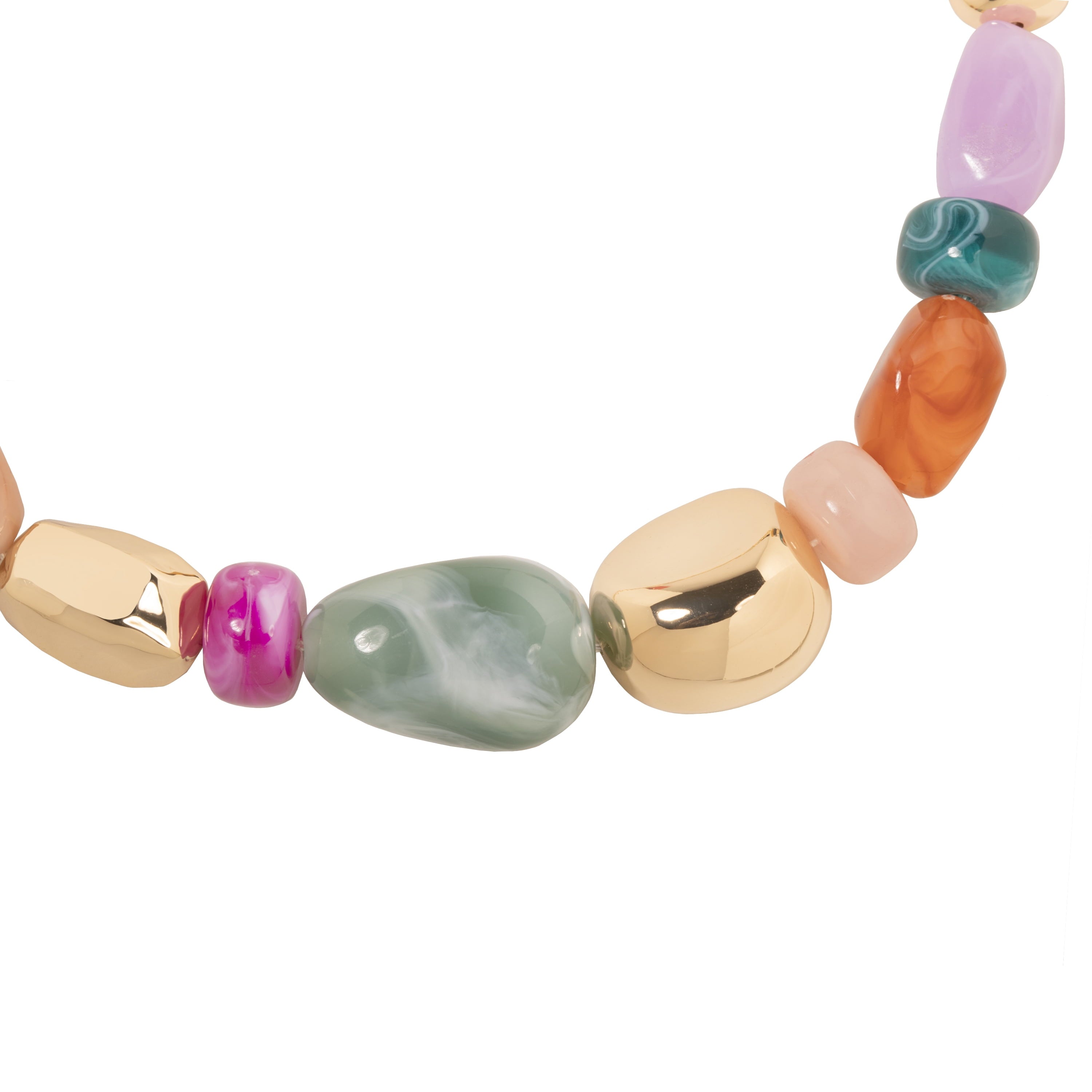 Women's Tone Statement Necklace with Colorful Beads and Chain Detail