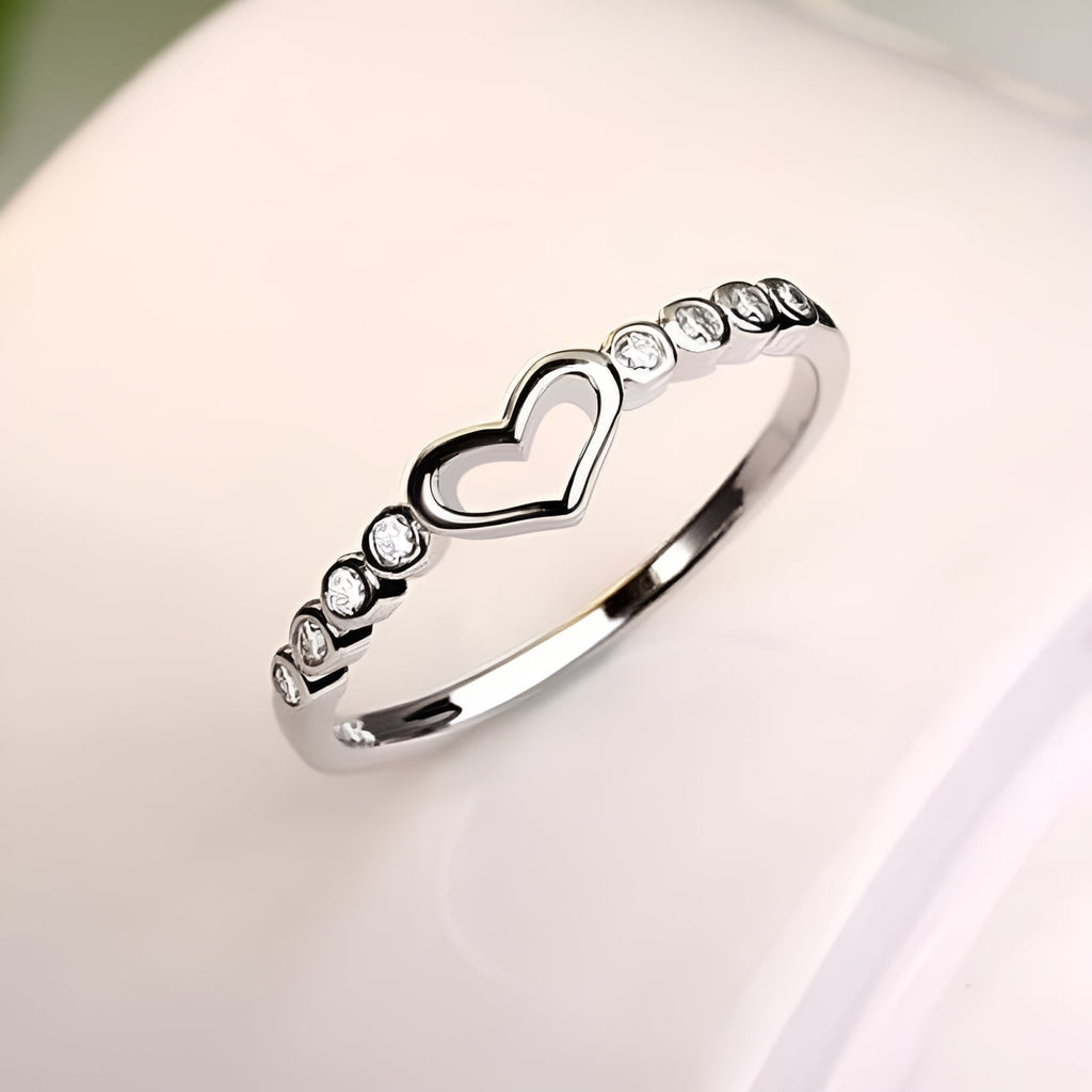 Women's 925 Sterling Blue Sapphire Ring CZ Heart Ring