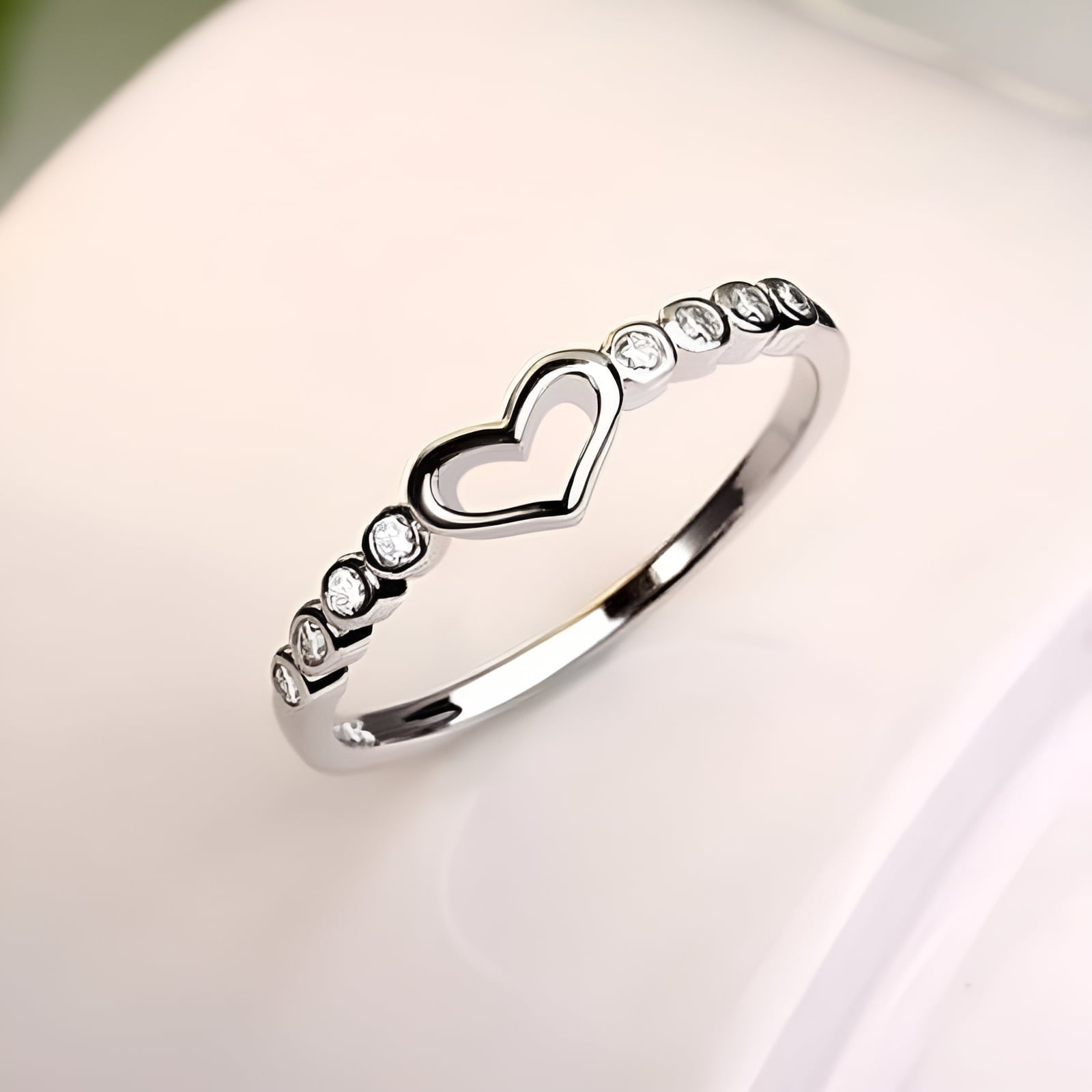 Women's 925 Sterling Blue Sapphire Ring CZ Heart Ring