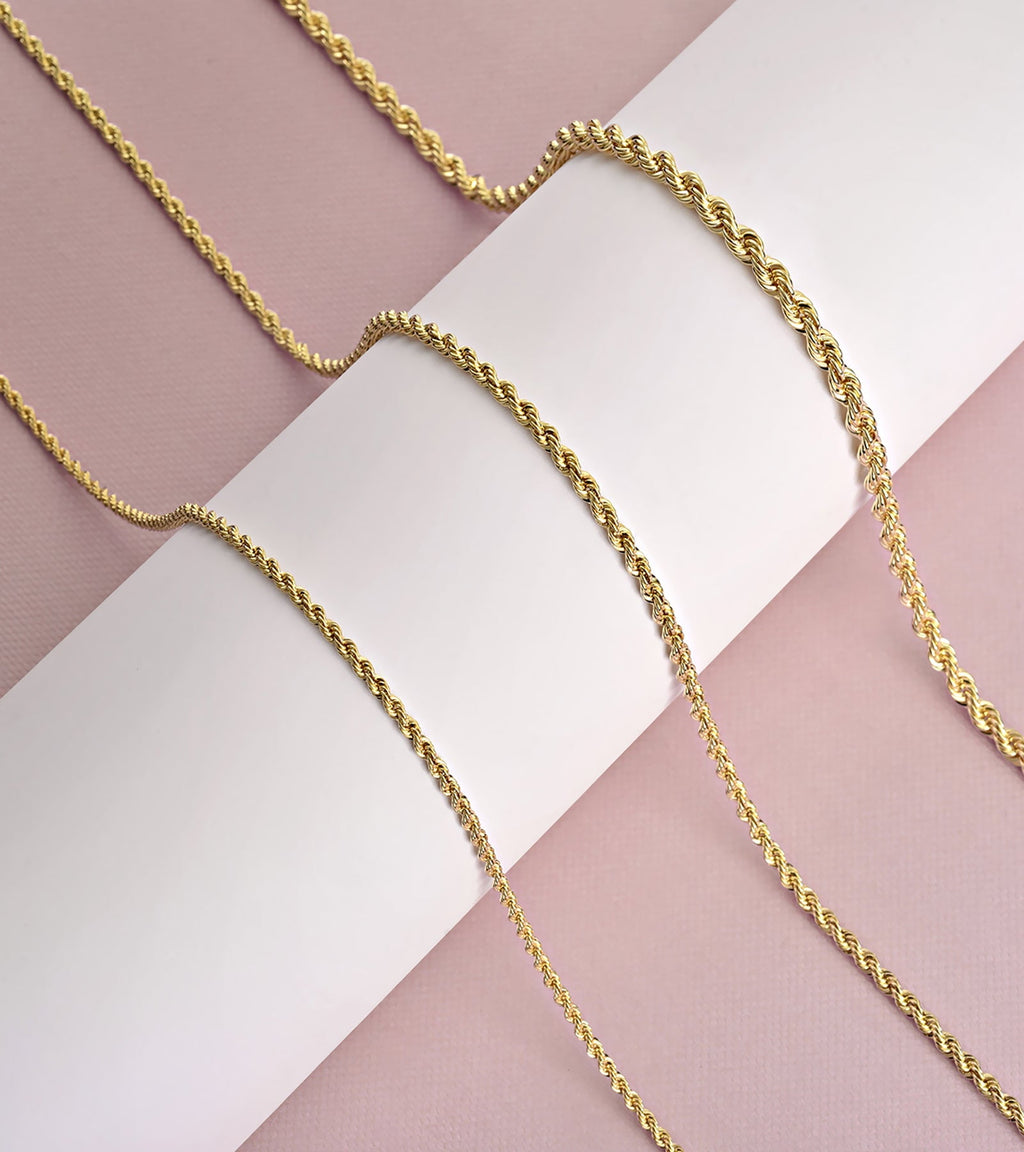 Chain Necklace Collection - 14K Solid Yellow Filled Rope Chain Necklaces for Women and Men with Different Sizes (2.1mm, 2.7mm, or 3.8mm)