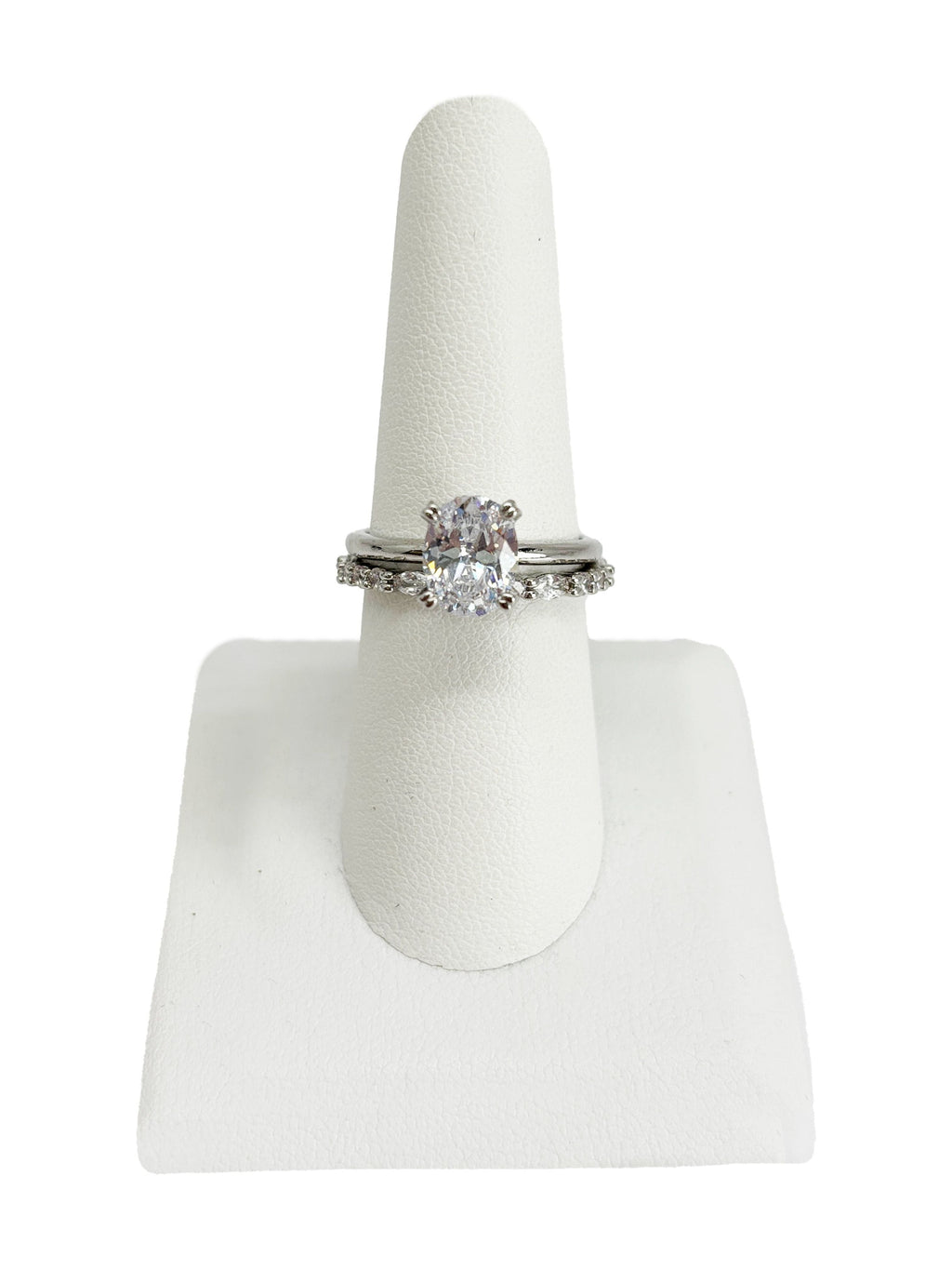 Believe in Women's size 8 Fine Plate Oval Bridal Ring Set with CZ Stones