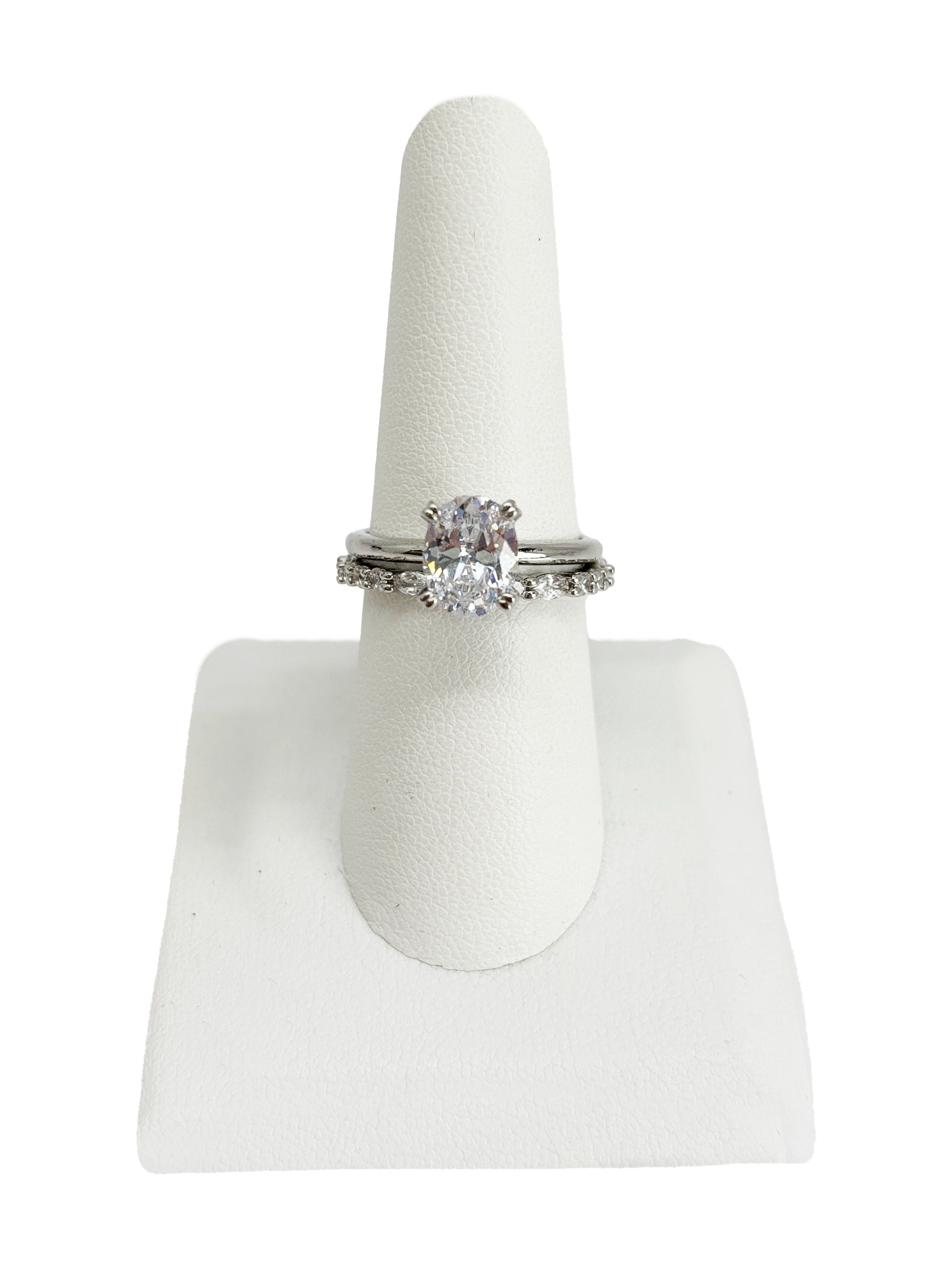 Believe in Women's size 8 Fine Plate Oval Bridal Ring Set with CZ Stones