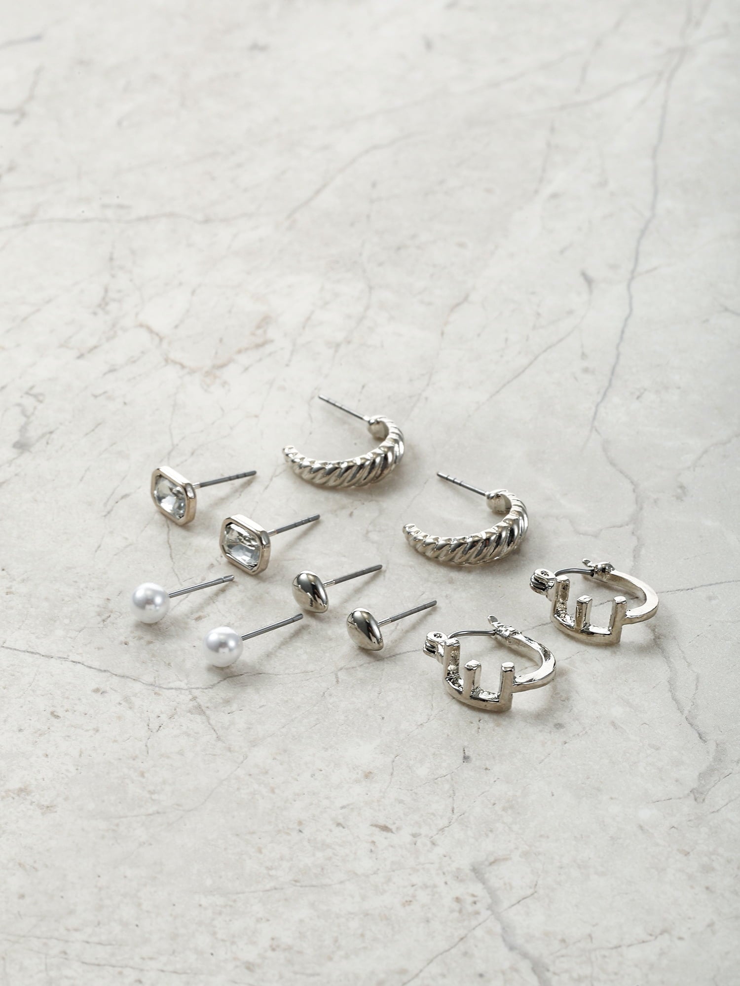Silvertone Multi Earring Set, 5 Pairs, Initial B