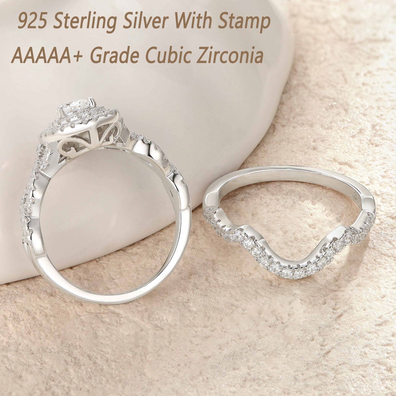 2Ct Round Cut Wedding Rings for Women Halo Engagement Ring Sets 925 Sterling CZ Size 8