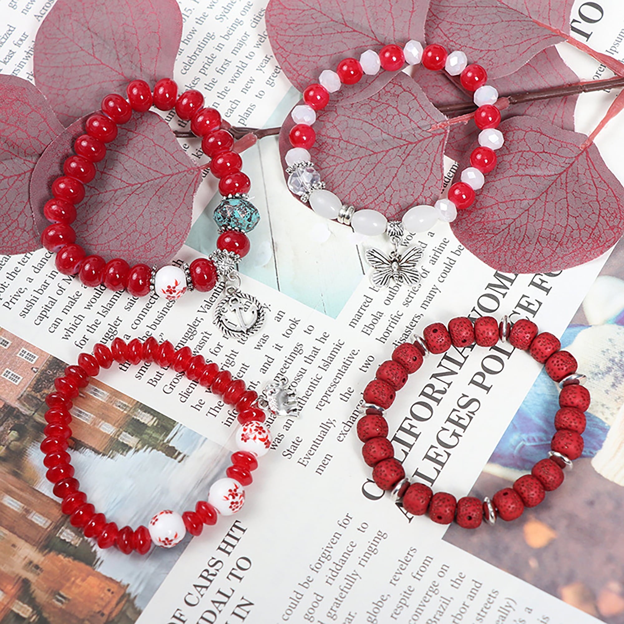4 PCS Bohemian Stretch Anchor Bracelets Elephant Butterfly Retro Bracelets Suitable for Girls Women Gifts