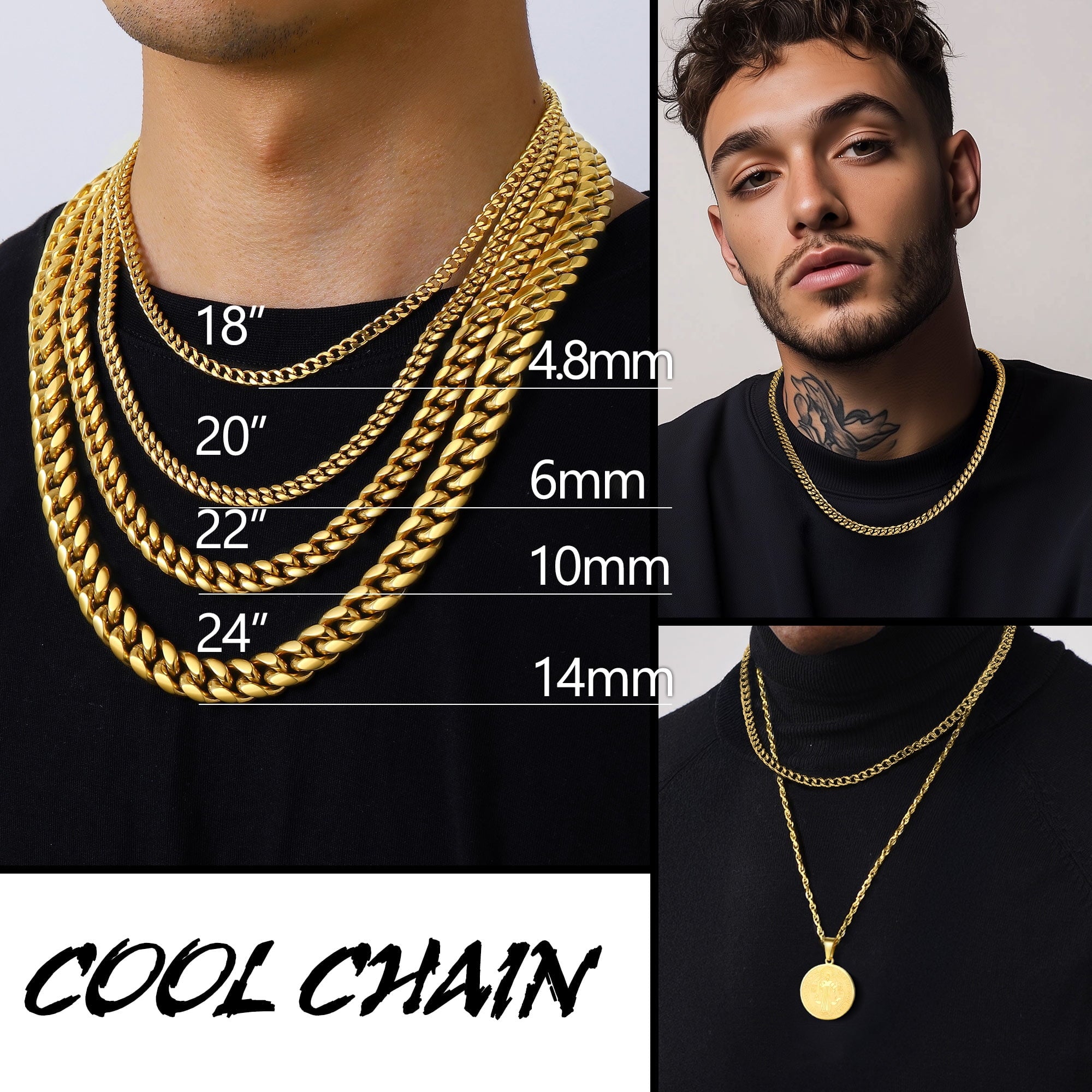 Cuban Chain for Men Black Plated 4.8mm Miami Cuban Necklace 18 Inch Hip Hop Mens for