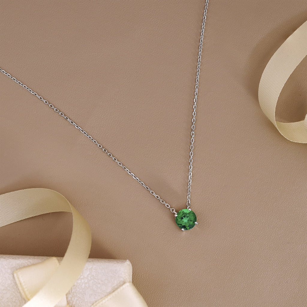 1 - April Solitaire Pendant Necklace in 18K White over , Female, Adult