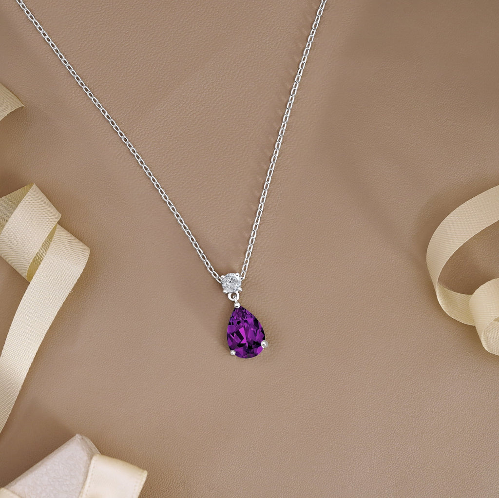 3.25 Cubic Zirconia April - Round and Pear Cut Dangle Pendant Necklace in 18k White Plated for Women