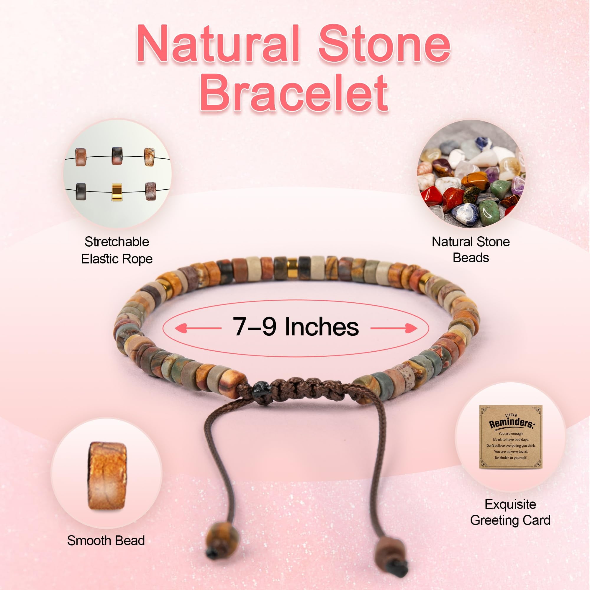 Inspirational Gifts Bracelets for Women - Healing Stone Bracelets - Cheer Up Appreciation for Teachers Women Friends Sister Bestie Coworkers Employees