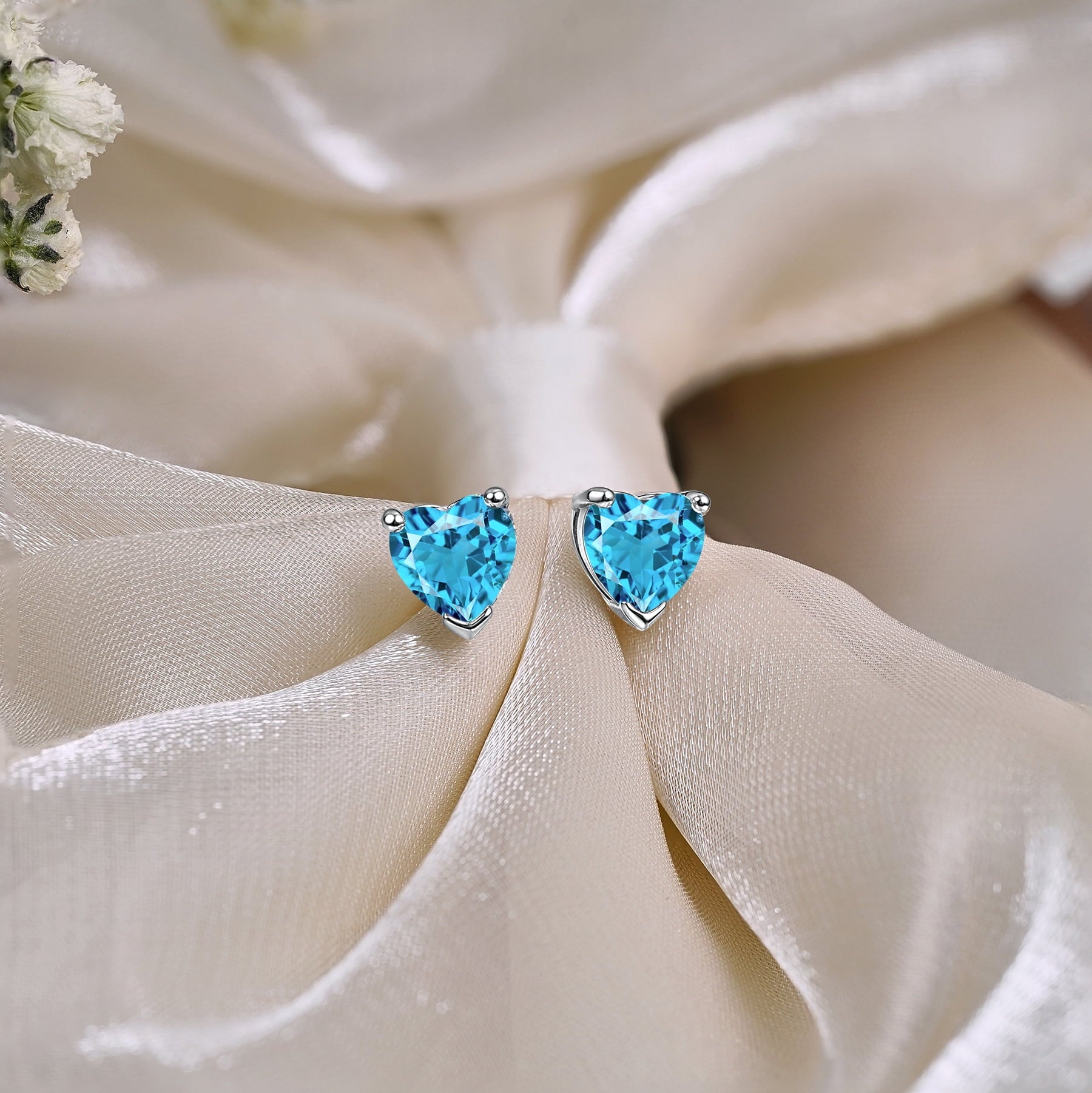 1.5 Heart Cut - Cubic Zirconia - April Solitaire Stud Earrings in 18K White Plating for Women